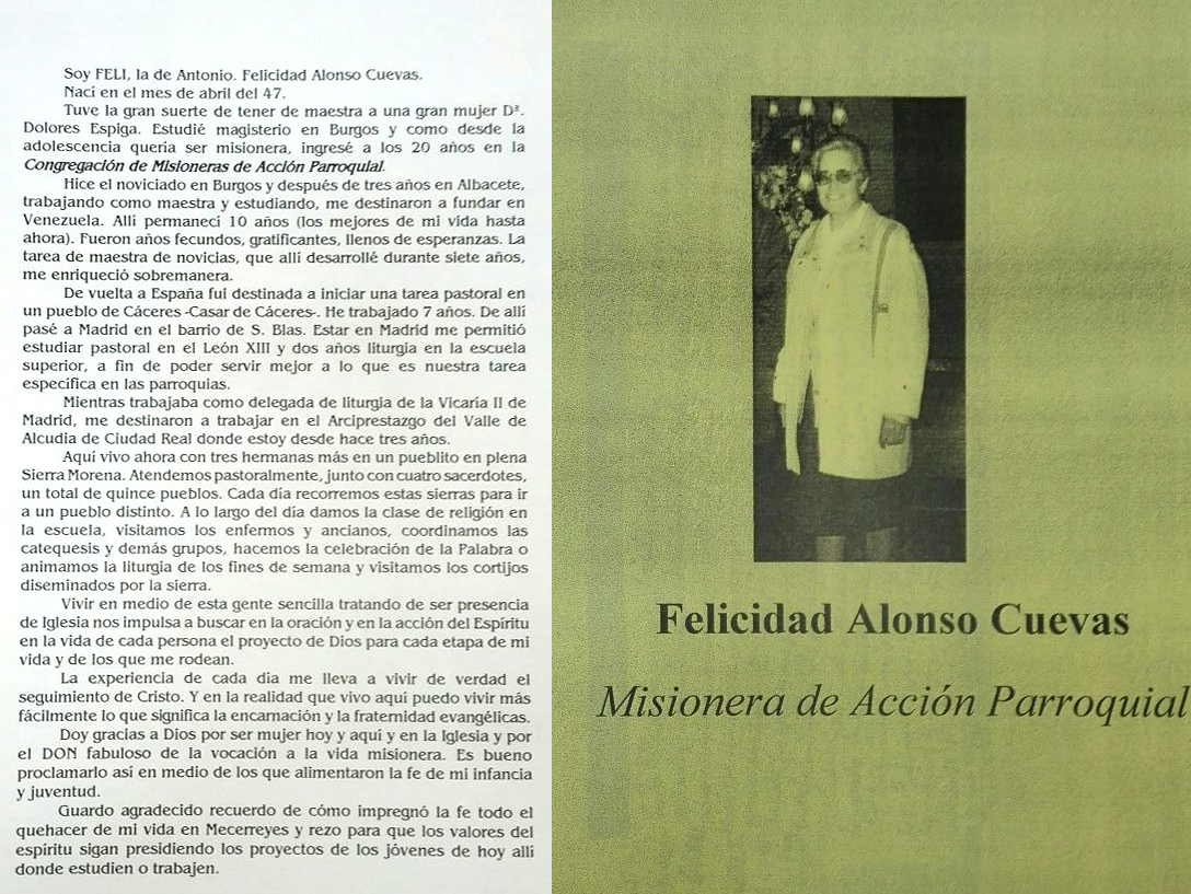Felicidad Alonso Cuevas, Mecerreyes. Misionera de Acción Parroquial