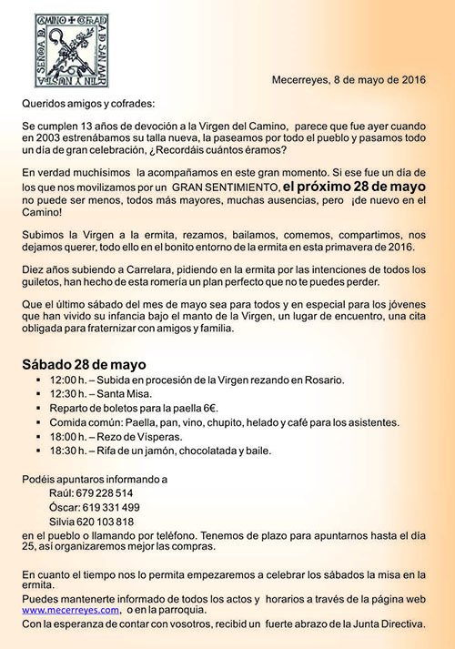 Carta Romeria Mayo 2016, Mecerreyes