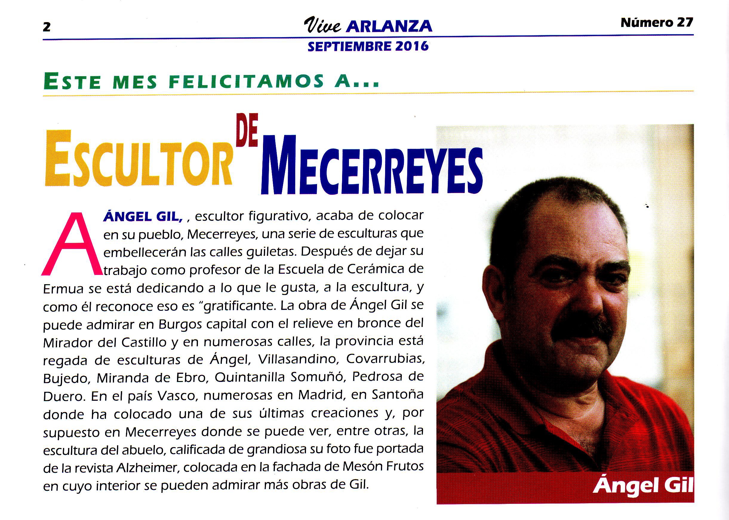 Revista Vive Arlanza - Ángel Gil, Escultor de Mecerreyes 2016