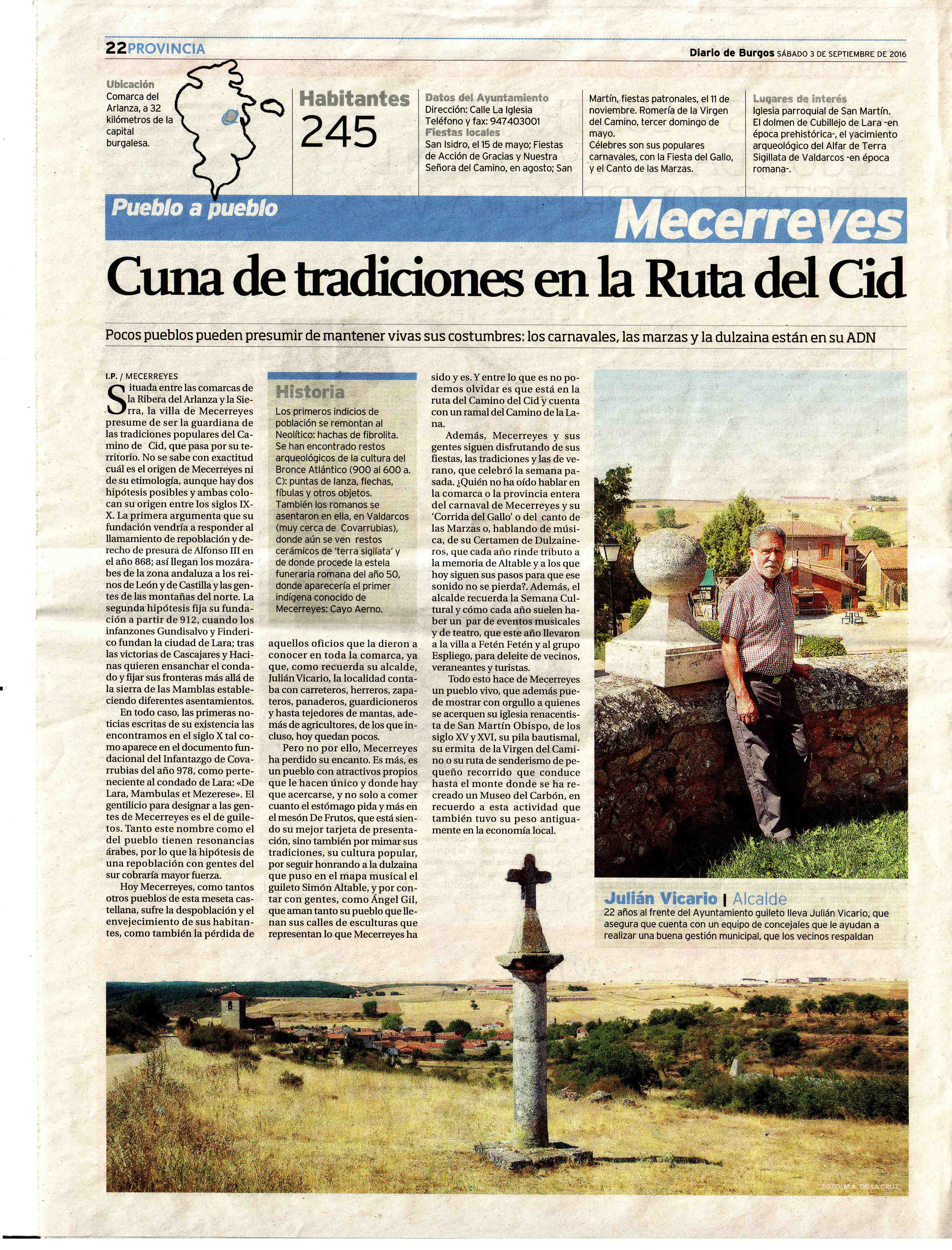 Mecerreyes, Cuna de tradiciones en la Ruta del Cid, Diario de Burgos 3-09-2016
