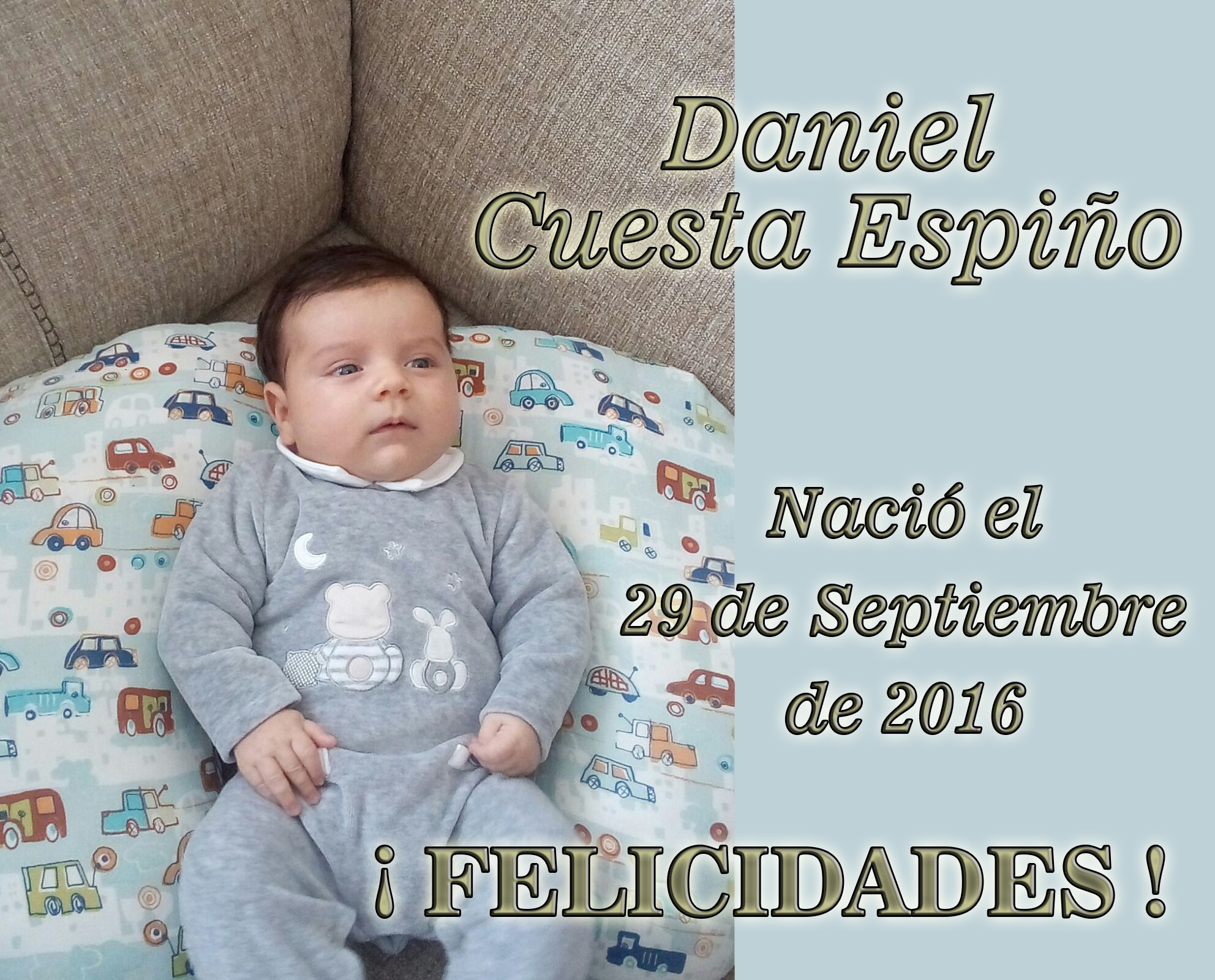 Nacimiento de Daniel Cuesta Espiño, el 29-09-2016
